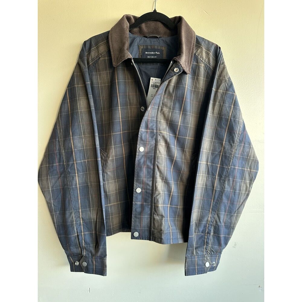 NWT Abercrombie & Fitch Waxed Cotton Barn Jacket Plaid Corduroy Collar Large - Picture 3 of 15